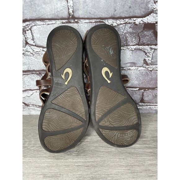 OluKai Awe Awe Brown Leather Strappy Gladiator Flat Sandals Women Sz 9M US/39EU - Picture 14 of 16